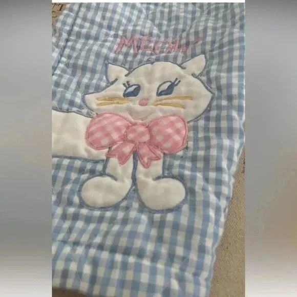 Vintage Tiny Tots Blue Gingham Embroidered Cat Overall Romper 24Mo - Picture 2 of 7